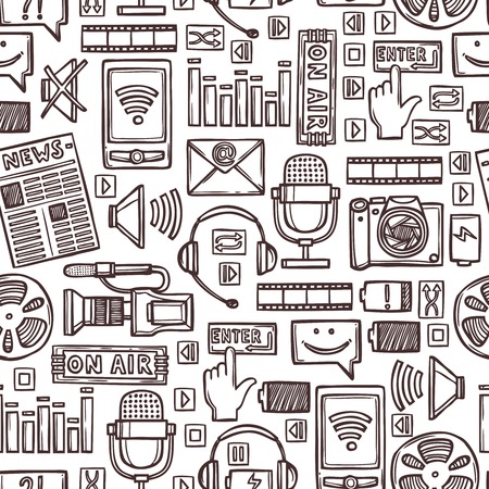 Media network communication technology network sketch seamless pattern vector illustrationのイラスト素材