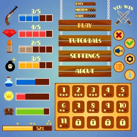 Arcade adventure game menu interface design layout template vector illustrationのイラスト素材