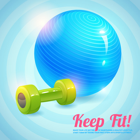 Healthy lifestyle background with gym ball and dumbbells keep fit background vector illustrationのイラスト素材