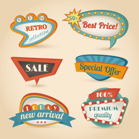 Illustration for Retro sale discount speech bubble promotion set isolated vector illustration - Royalty Free Image