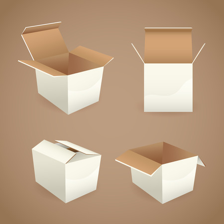 Box and white carton package gift delivery icons set isolated vector illustrationのイラスト素材