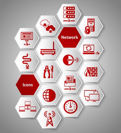 Network data security icons paper sticker set isolated vector illustrationのイラスト素材