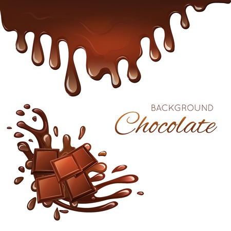 Sweets dessert chocolate bar pieces and splash drips background vector illustrationのイラスト素材