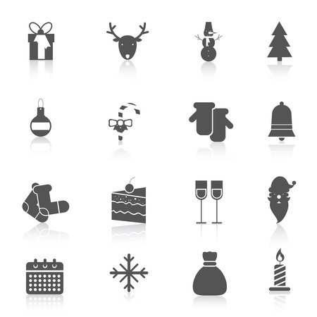 Christmas new year holiday season celebration black icons set isolated vector illustration.のイラスト素材