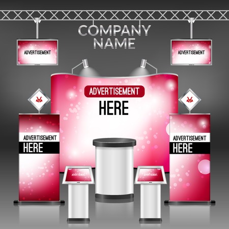 Exhibition promotion display stand pink design layout template illustrationのイラスト素材