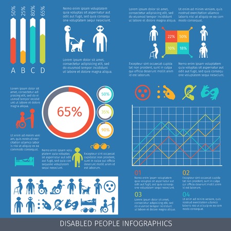 Disabled people infographic set with charts and disability symbols illustrationのイラスト素材