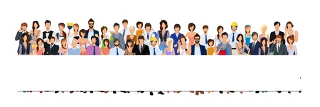 Large group crowd of people adult professionals paper horizontal banner illustrationのイラスト素材