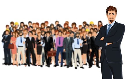 Large group of people adult professionals business team with attractive young man on foreground illustrationのイラスト素材