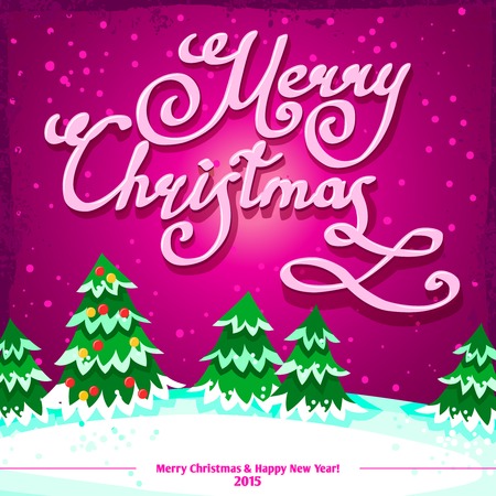 Christmas and new year card background template with pine trees and snow illustrationのイラスト素材