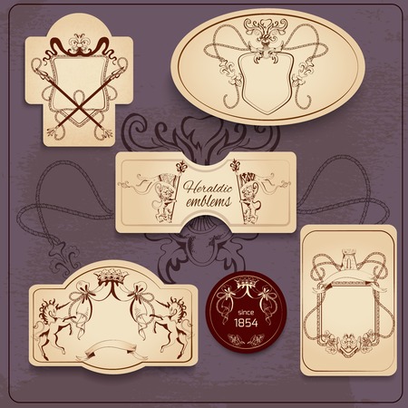 Heraldic sketch decorative emblems set with crest shield and insignia illustrationのイラスト素材