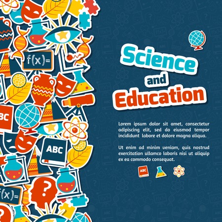 Science and education areas colored paper stickers set on blue background vector illustrationのイラスト素材