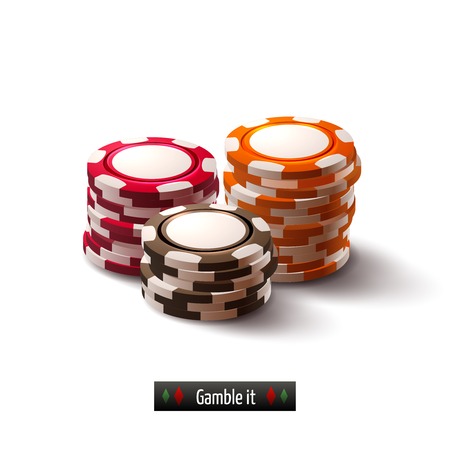 Casino roulette gambling realistic chip stacks isolated on white background illustrationのイラスト素材