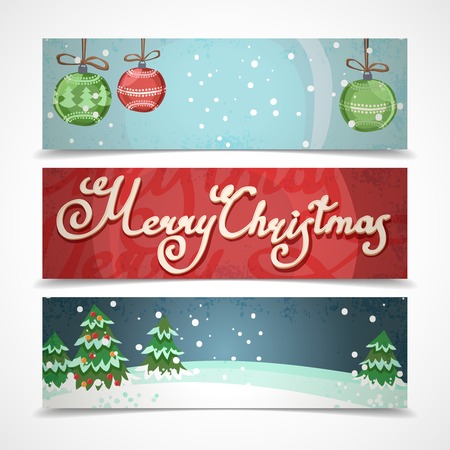 Merry christmas new year holiday elements horizontal banners set isolated illustrationのイラスト素材
