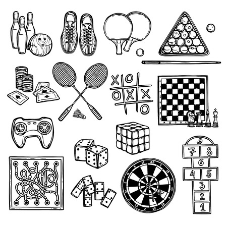 Sport video and gambling games sketch decorative icons set isolated illustrationのイラスト素材