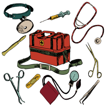 Medicine emergency health care colored sketch decorative icons set isolated illustrationのイラスト素材