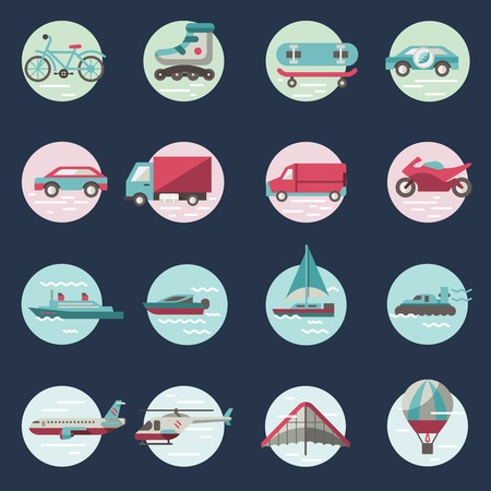 Transport round button icons set with truck helicopter motorcycle isolated illustrationのイラスト素材