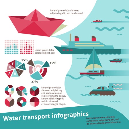 Water transport travel infographic set with sail ship yacht scooter illustrationのイラスト素材