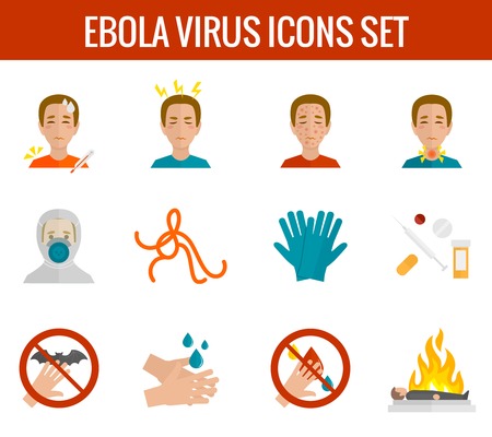 Ebola virus medical disease deadly infection symptoms flat icons set isolated illustrationのイラスト素材