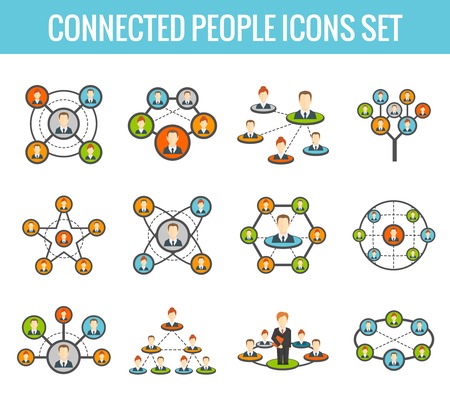 Connected people social network human hierarchy and communication concept flat icons set isolated illustrationのイラスト素材