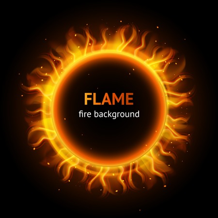 Burning hot bonfire inferno flame strokes circle realistic background vector illustrationのイラスト素材