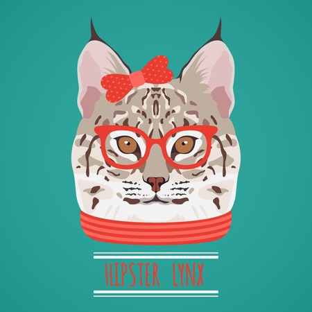 Animal lynx with glasses and bow hipster portrait vector illustrationのイラスト素材