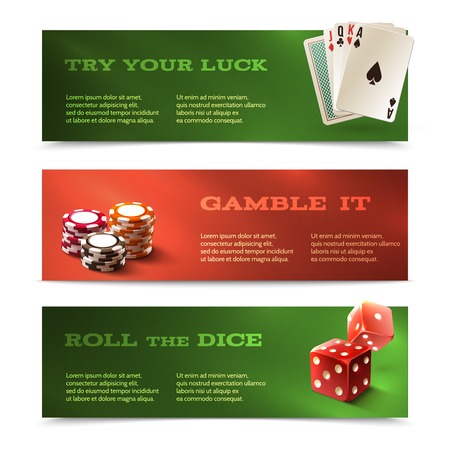 Casino try your luck gamble it roll the dice horizontal banners set isolated vector illustrationのイラスト素材