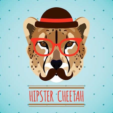 Animal cheetah with hat glasses and moustache hipster portrait vector illustrationのイラスト素材