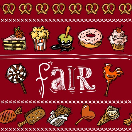 Fair holiday sketch border with sweet food dessert pastry vector illustrationのイラスト素材