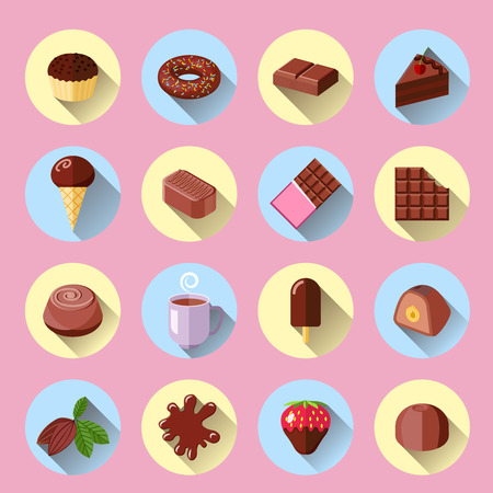 Chocolate ice cream sweet food bar flat icons set isolated vector illustrationのイラスト素材