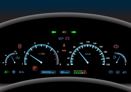 Car dashboard modern automobile control illuminated panel speed display vector illustrationのイラスト素材