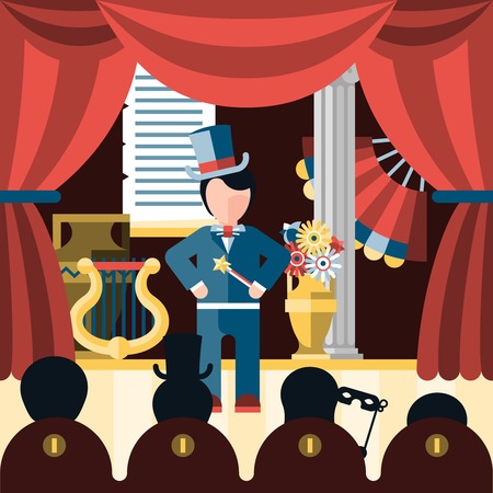 Theatre acting and theatrical play concept with actor and spectators vector illustrationのイラスト素材