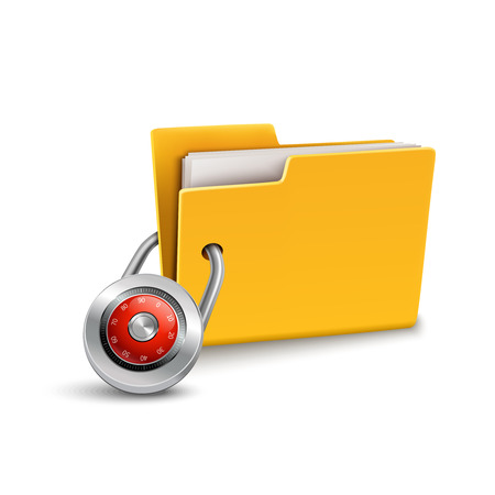 Yellow paper folder 3d with closed lock isolated on white background confidential data file security protection concept vector illustrationのイラスト素材