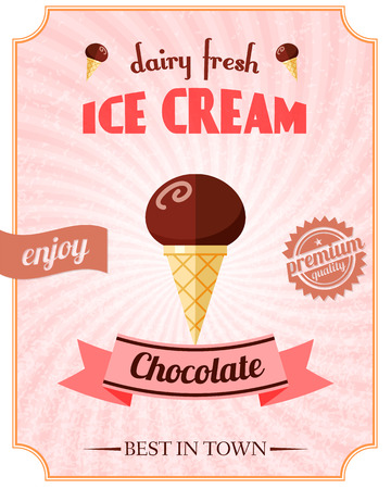 Chocolate ice cream premium quality dairy fresh flat poster vector illustrationのイラスト素材