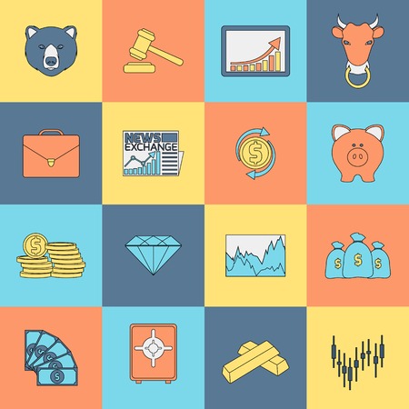 Finance investment money currency exchange trading icons flat line set isolated vector illustrationのイラスト素材