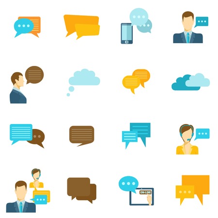 Chat icons flat set with speech bubbles and people speaking isolated vector illustrationのイラスト素材