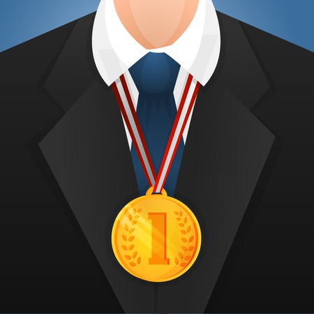 Businessman with victory golden medal competition and achievement concept vector illustrationのイラスト素材