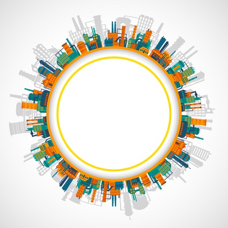 Factory building industry and technology background with plants in circle vector illustration.のイラスト素材
