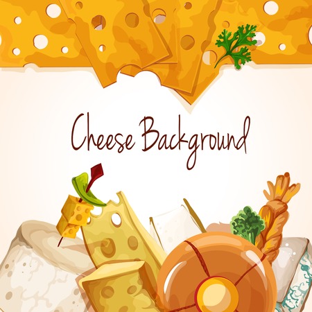 Natural delicious tasty organic cheese food assortment colored background vector illustrationのイラスト素材