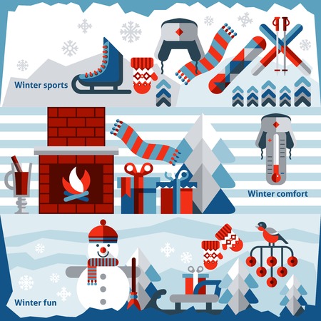 Winter holidays banner set with sports comfort fun isolated vector illustrationのイラスト素材