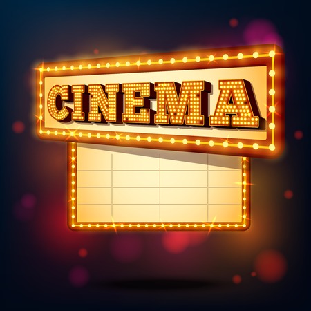 Retro cinema marquee neon lights advertising sign background vector illustrationのイラスト素材