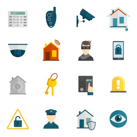 Vecteur De Home Security Icons Flat Set Id 34248756 Image Vecteur De Home Security Icons Flat Set
