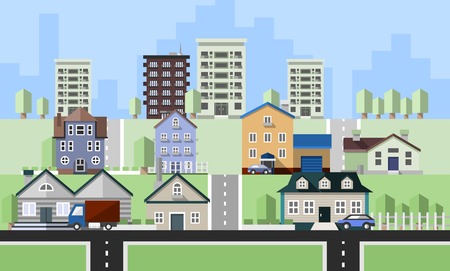 Residential house buildings flat neighborhood real estate background vector illustrationのイラスト素材