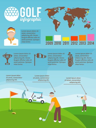 Golf game sport and activity infographics set with charts and world map vector illustrationのイラスト素材
