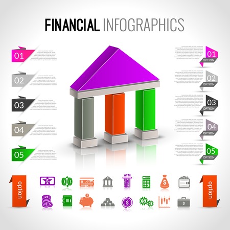 Money bank financial business infographic with paper bookmark option vector illustrationのイラスト素材