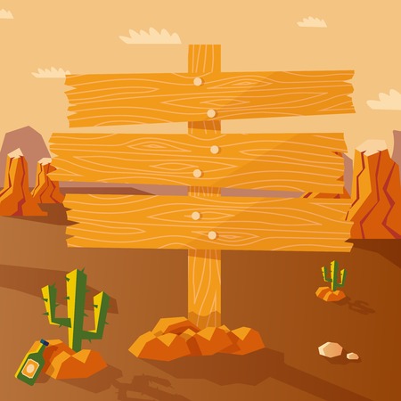 Wild west poster with western landscape and wooden sign vector illustrationのイラスト素材