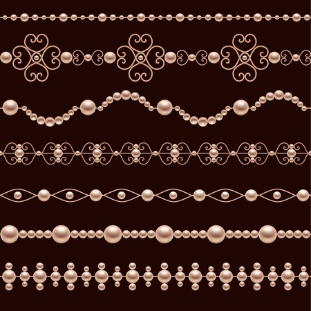 Classic jewelry pearl accessory decorative realistic borders set isolated vector illustrationのイラスト素材