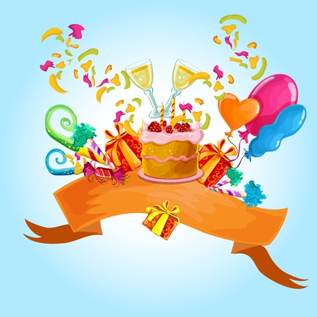 Celebration colored background with champaign glasses birthday cake vector illustrationのイラスト素材