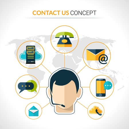 Connect us business people social network innovative  electronic technology communication concept poster with operator abstract vector illustrationのイラスト素材