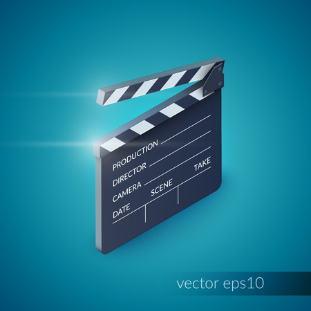 Clapperboard film production industry equipment isolated on blue background vector illustrationのイラスト素材