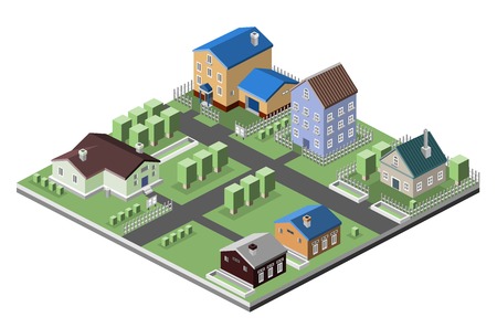 Residential house 3d buildings isometric neighborhood real estate concept vector illustrationのイラスト素材